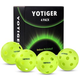 YOTIGER Indoor Pickleball Balls 4-Pack, 26 Holes High Bounce Durable Green Pickle Balls, Perfectly Balanced Pickleball Ball for All Style Paddles & All Skill Levels