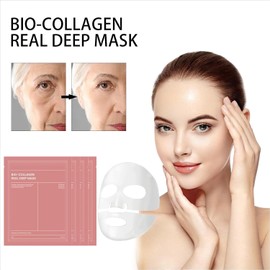 Pack of 4 Organic Collagen Real Deep Mask, Korean Collagen Mask Overnight, Anti-Ageing Collagen Face Mask, Collagen Reverse Film Soluble Collagen Sheet Mask with Hydrolysed Collagen