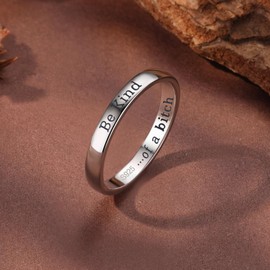 LOVPEPY Be Kind Of A Ring for Women, 925 Sterling Silver Be Kind Ring to Sorority Sisters Best Friends Inspirational Motivational Be Kind...of a Bich Mantra Ring Band Friendship Jewelry Gift, 8,