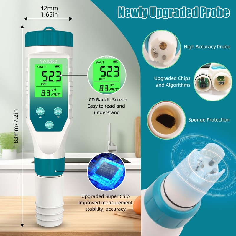 PH Meter for hydroponics & Spa Salt Tester – 5‑in‑1