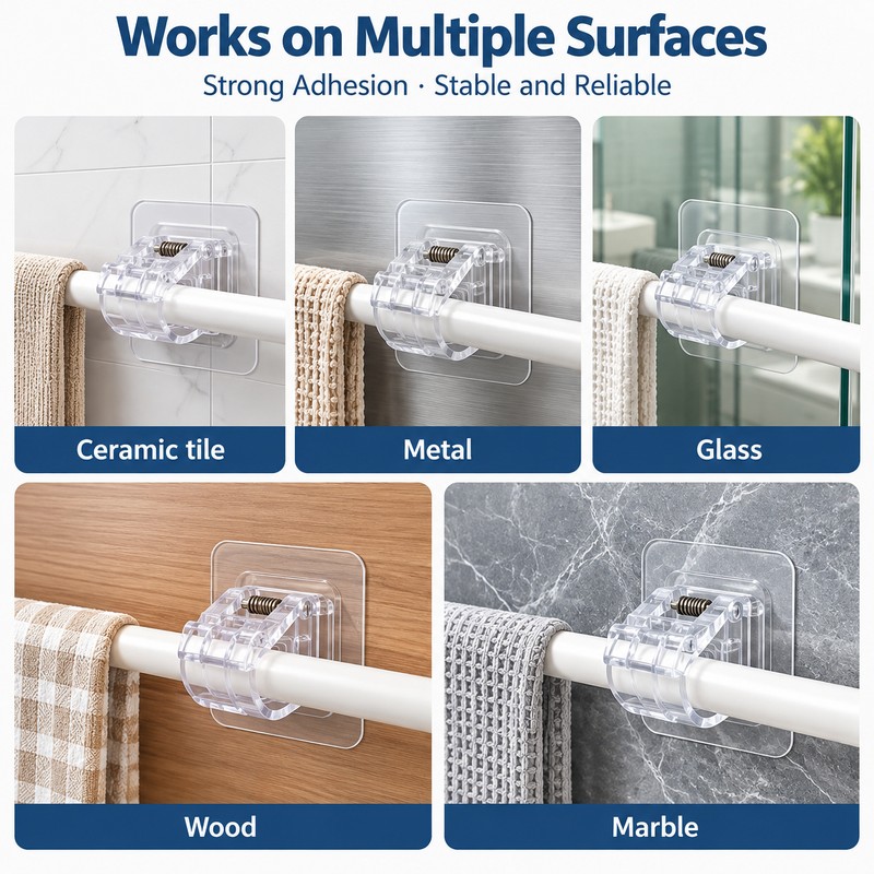 6 Pack Self Adhesive Curtain Rod Holder Hooks for Wall