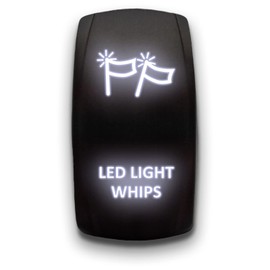 LED Light Whips - White - Laser Etched Toggle Switch 20A 12V - Vertical Rocker Switch 5-Pin DPST