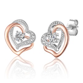 Stud Earrings 925 Silver Earrings for Women Girls Hypoallergenic Small Heart Earrings with 5A + Zirconia Helix Cartilage Earrings Rose Gold Jewellery Gifts, White Gold