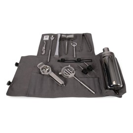 PICNIC TIME Barkeep Bar Tool Roll Up Kit, Professional Bartender Set, Travel Bar Set, (Gray with Black Accents)