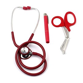 AAProTools Red Stethoscope Adult And Pediatric Stethoscope Plus Red Emt Shear And Penlight - Ideal Gift For Emt, Nurse, Doctor, Student, Paramedic And First Responders A+ Quality