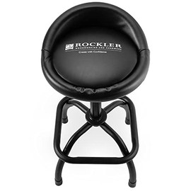 ROCKLER Pneumatic Shop Stool w/Backstop – Matte Black Garage Stools for Workbench Resists Corrosion, & Scratches - Workshop Stool w/Cushioned Vinyl Seat for Comfort - Shop Organization