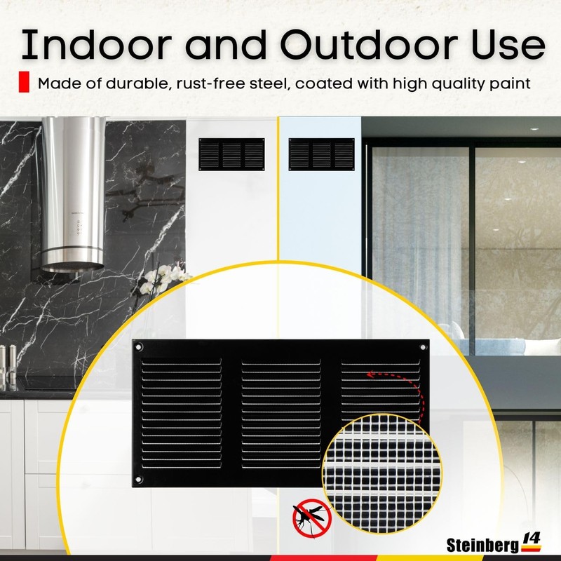 Steinberg14 Black Vent Cover 10x4 (Duct Opening) with Mesh -