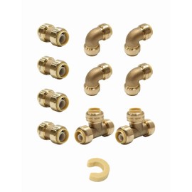(Pack of 10) EFIELD 1/2 Inch Push Fit Fitting Bundles to Connect Pex, Copper, CPVC -Tee "T" 2 Pieces, Elbow and Coupling 4 Pieces each, with a Disconnect Clip