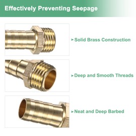 M METERXITY 2-Pack Brass Hose Barb Fittings, 10mm x G1/4 Male Couple Hose Connector with Stainless Steel Hose Clamp & PTFE Tape, Barbed Air Hose Repair Fitting Adapter Kit