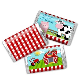 Barnyard Bash Birthday Party Mini Chocolate Candy Bar Sticker Wrappers for Kids, 45 1.4" x 2.6" Wrap Around Labels by AmandaCreation, Great for Party Favors