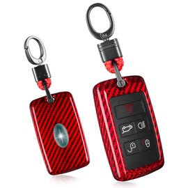 T-carbon Key Fob Cover Compatible with Landrover,Carbon Fiber Key Fob Cover Compatible with Range Rover Eoque Freelander 2 Discovery Car Key case Accessories with Keychain,Red