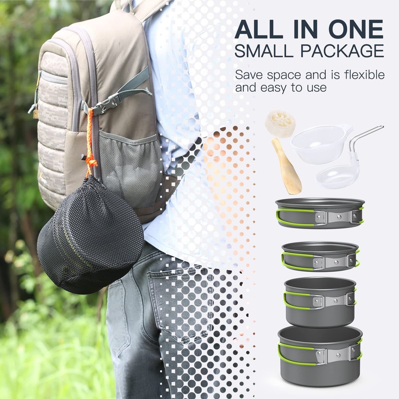 Lixada Camping Pot Set 11-Piece Camping Cookware Camping Tableware 2-3