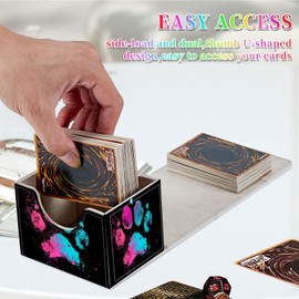 Qindaiwen Card Deck Box for MTG, Fits 100+ Single Sleeved Cards, PU Leather Trading Card Storage Box for TCG, CCG, MTG Cards, Strong Magnet Magic Gathering Deck Box, Colorful Dog'S Paw