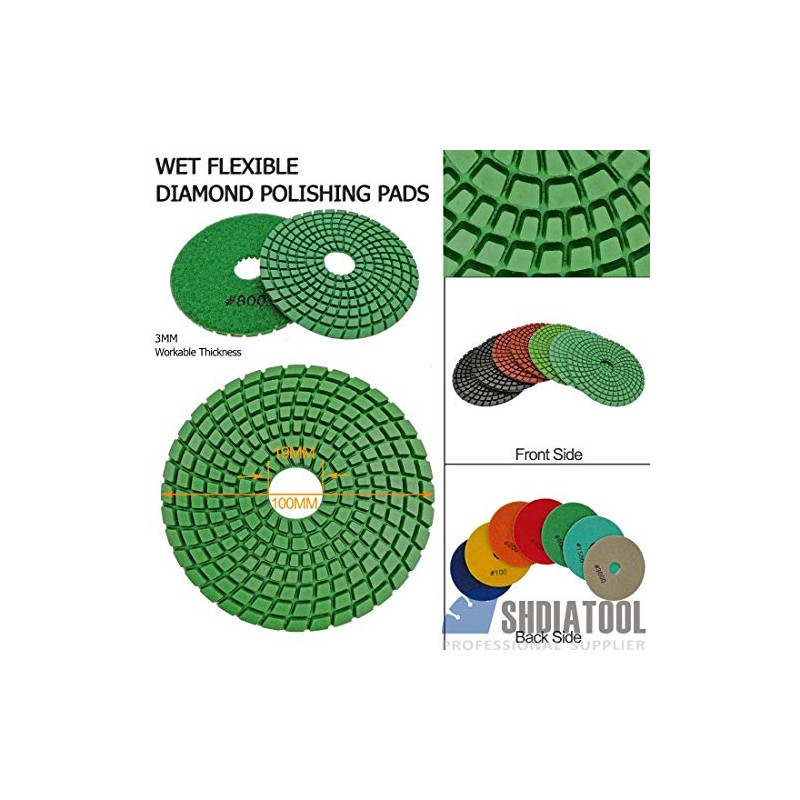 Professional 4"/100mm Wet Polishing Pads for Marble Granite 8pcs #400
