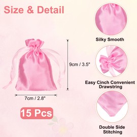 sourcing map 15pcs Pink Satin Gift Bags with Drawstring, 3.5" x 2.8" Party Favor Bags Wedding Favor Bags Jewelry Drawstring Pouch Mini Gift Wrap Bags for Wedding Birthday Candy