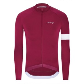 MOXILYN Winter Men's Cycling Jerseys Long Sleeve Thermal Fleece Cold Weather Cycling Jackets Warm Bike Tops Zipper Pocket Wine Red