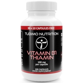 Thiamine Vitamin B1 100mg Capsules - 100 pcs (3+ Month Supply) of Rapidly Disintegrating Capsules, Each with 100 mg of Premium Quality VIT B1 Thiamin Mononitrate Powder