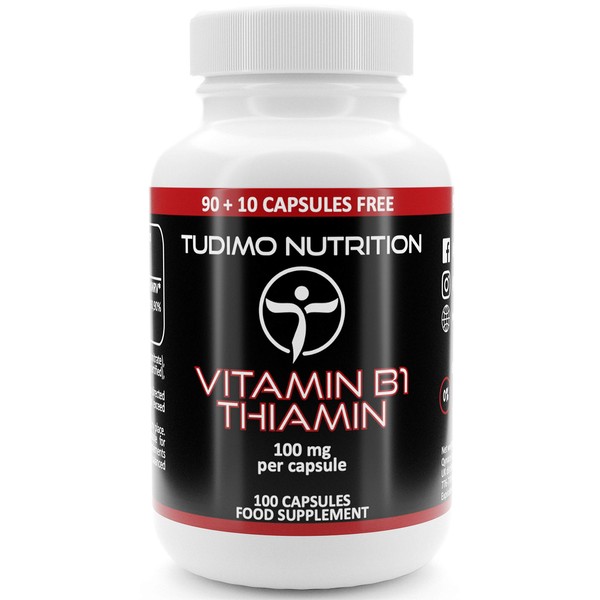 Thiamine Vitamin B1 100mg Capsules - 100 pcs (3+ Month Supply) of Rapidly Disintegrating Capsules, Each with 100 mg of Premium Quality VIT B1 Thiamin Mononitrate Powder