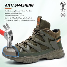 Asiman Steel Toe Shoes for Men Women Indestructible Lightweight Comfortable Safety Work Shoes Slip-Resistant Composite Toe Construction Boots （Green,W-10/M-8.5）