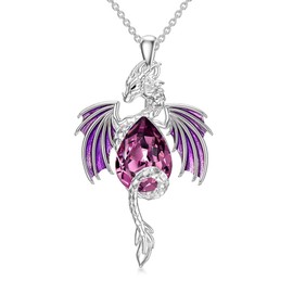 MBSUUH Dragon Necklace Sterling Silver February Birthstone Wyvern Necklace Embllished with Teardrop Shaped Crystal Jewelry Gift for Women