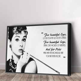 Audrey Hepburn Breakfast at Tiffany`s Quotes Canvas Print Decorative Art Modern (18in x 12in Modern Black Framed)