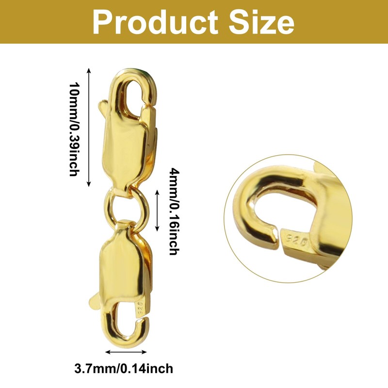 Moicstiy 2Pcs 925 Sterling Silver Double Lobster Clasp, Gold Jewelry