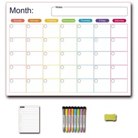 Magnetic Dry Erase Calendar for Fridge - 16" X 12" Kitchen White Board Organiser for Refrigerator, Reusable Monthly & Daily Planner - with 5 Markers, Eraser - Fridge Calendar Whiteboard