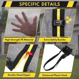 Trampoline Safety Net, 14ft Weather-Resistant Replacement Enclosure Net for 6 Poles Round Frame, with Double-Headed Zippers and Adjustable Straps