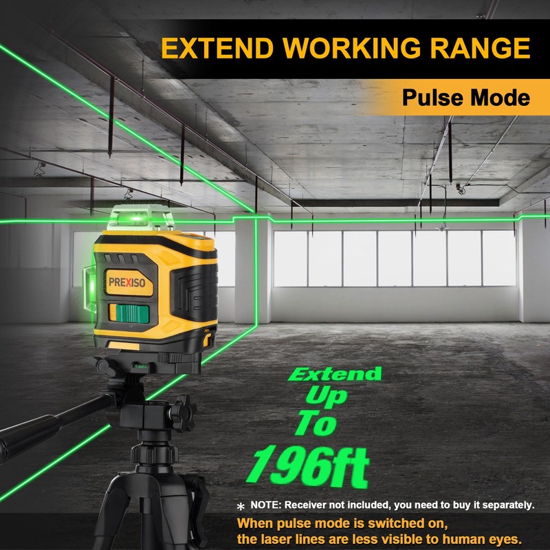 PREXISO Rechargeable 360° Self Leveling Green Laser Level with Tripod,