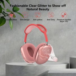 Aircawin for AirPods Max Case Clear Pink Glitter,Clear Case for Airpods Max Case Cover,Shockproof Anti-Scratch Soft TPU Protective Case No-Yellowing Accessories for AirPod Max Headphone-Pink Glitter