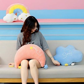 Moon Rainbow Cloud Pillow Cushion, Soft Plush Cloud Shaped Pillow Stuffed Rainbow and Moon Nursery Decor, Sofa Sleeping Pillow, Cloud Throw Pillow Plush Sofa Cushion Pillow Car Neck Pillow (Moon)