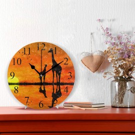 ALAZA 25cm Non Ticking Round Wall Clock, Sunset Giraffe Silent Clock for Living Room Kitchen Bedroom Office Decorative with Desktop Stand