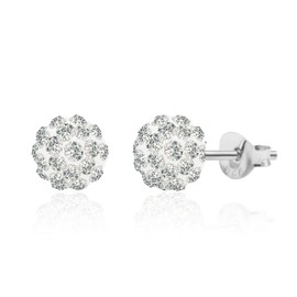 925 Sterling Silver Clear White Crystal Disco Ball Earrings for Women | 6MM Hypoallergenic White Crystal Earrings for Women | Anti-Tarnishing Sparkle Ball Earrings by MAX + STONE