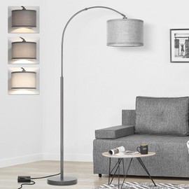 Arc Floor Lamp with Dimmer, Dimmable Floor Lamp for Living Room, Modern Standing Lamp with Gray Adjustable Hanging Shade, Tall Pole Lamp Reading Light for Bedroom, Over Couch, 9W LED Bulb Included