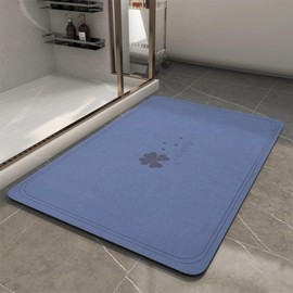 Diatomaceous earth bath mat Non Slip Super Absorbent Quick Dry Thin Bathroom Rugs Fit Under Door, Stain Resistant Bathroom Floor Mats-Shower Rug for in Front of Bathtub Shower, Blue, 15.7"*23.6"