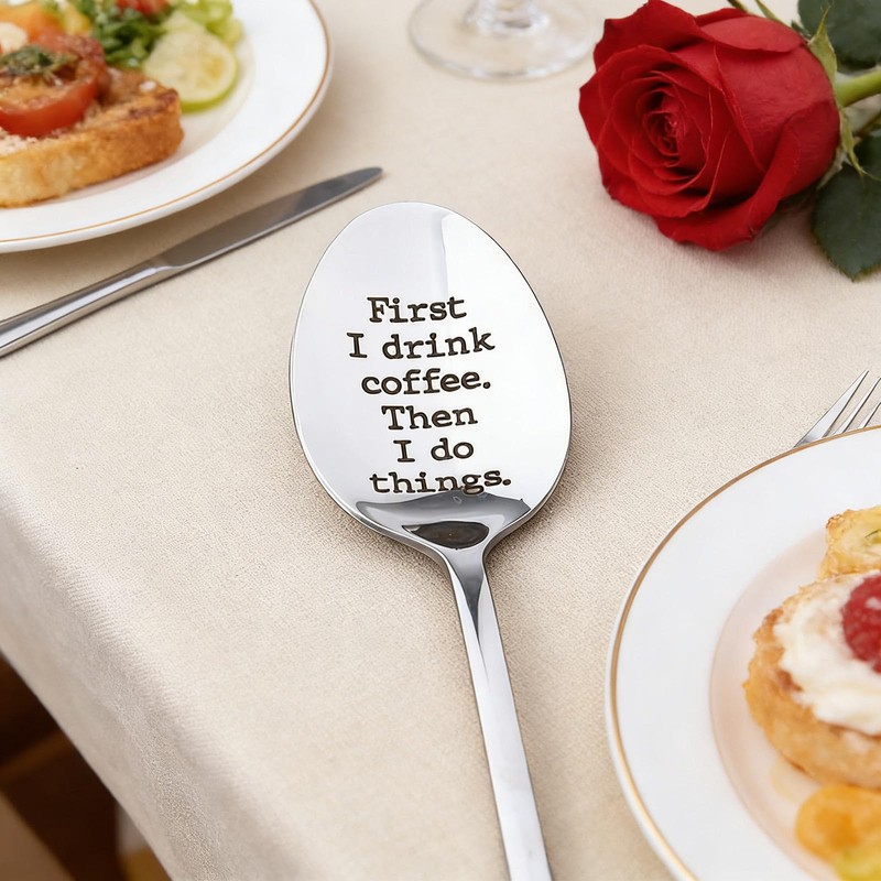 Engraved Stainless Steel Coffee Spoon - Unique Coffee Lovers Gift