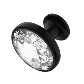 Alzassbg 10 Pack Clear Crystal with Matt Black Base Cabinet Knobs, 1-3/8 Inch (35mm) Diameter Cabinet Hardware Round Crystal Knobs for Drawers AL1011