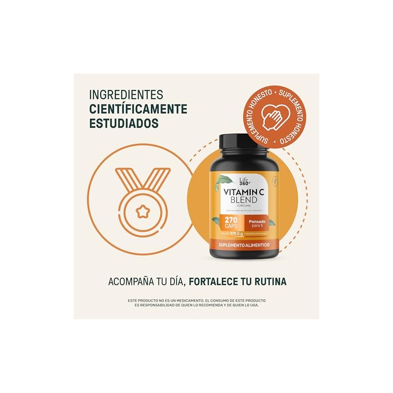 LIFE 360+ Vitamina C + Cúrcuma | 270 cápsulas