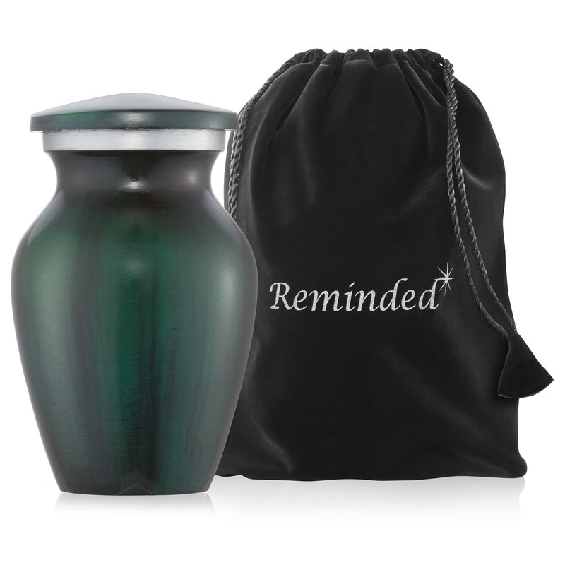 Reminded Small Cremation Memorial Urn for Human Ashes, Green Mini