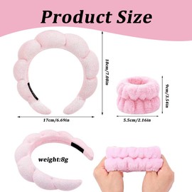 Hautpflege-Stirnband, Handgelenk-Waschband, Damen-Make-up-Schwamm-Haarband, Hautpflege-Stirnband und Armbänder, geeignet für Bad, Yoga und Make-up, Pink