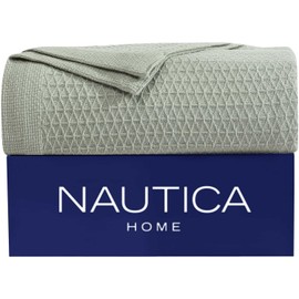 Nautica - Twin Blanket, Cotton Diamond Weave Bedding, Home Decor for All Seasons (Baird Sage Green, Twin)