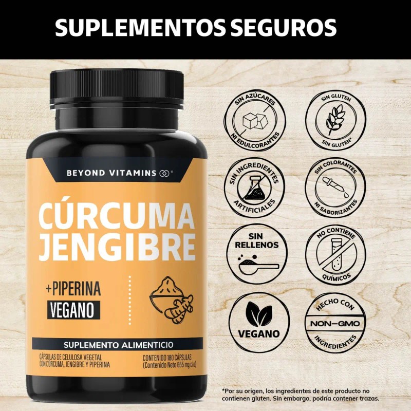 Beyond Vitamins Raíz Cúrcuma Curcumina Jengibre Potenciado Pimienta Negra Piperina