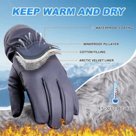 Sukeen Kids Winter Gloves Thermal Waterproof Ski Gloves Boys Girls Touchscreen Anti-slip Glove for Daily Wearing in Winter Outdoor Activities Skiing Running Cycling Traveling Hiking Climbing Grey S