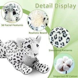 VYUSIT Snow Leopard Plush Realistic Giant White Snow Leopard Stuffed Animals Large Cute Soft Plush Toys Birthday for Girls Kids 16"