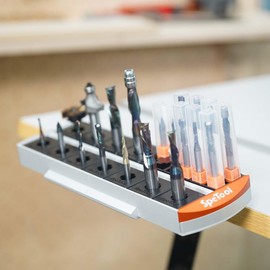 SpeTool Router Bit Storage Rack, Versatile 14 Bit Bases for 1/2 and 1/4 inch Shank Router Bit or 13*13mm Router Bit Box, Router Bit Storage Inserts Holds Up to 56 Router Bit (Sliver)
