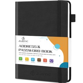 JUBTIC Address book with Alphabetical Tabs, Hardcover Password Keeper and Telephone Book Address Organizer Record Contacts, Internet Login Address Log book Journal Notebook for Home or Office-Black