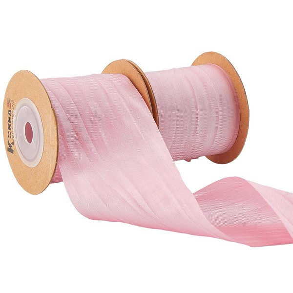 CABODYALS 2 Rolls 19.29M 50mm Pink Crinkled Ribbon Soild Silk