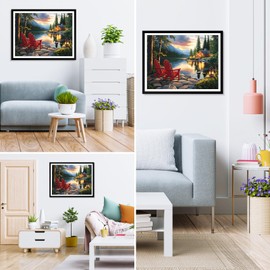 MXJSUA 5D Night Lakeside scenery Diamond Painting Pictures Kits, Diamond Painting Set for Adults, Mosaic Making Diamond Painting for Home Decoration and Gift, 30x40 cm