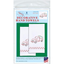 Jack Dempsey Needle Art Old Truck Kitchen Towel, white Small