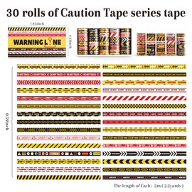 icceemee 30 Rolls Warning line Theme Washi Tape Set, Writable Decorative Tapes for Scrapbooking, Bible Journaling, Bullet Journaling, 0.6"x79" per Roll
